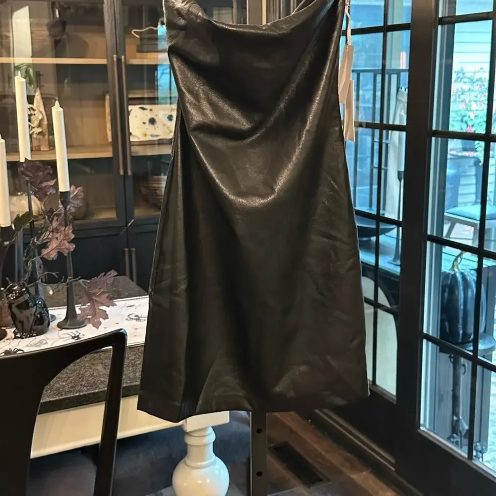 Good American Black Faux Leather Lined Strapless Mini Body Con Dress Size 0 XS S